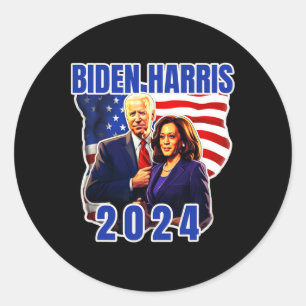 Biden Harris Amerikaanse vlag stemming 2024 Verkie Ronde Sticker