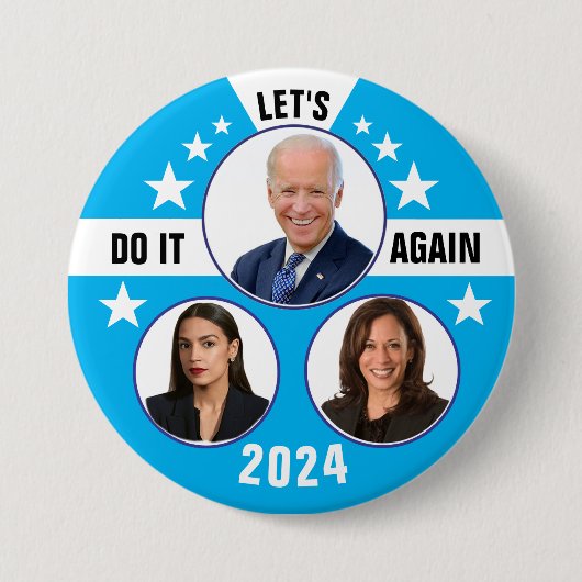 Biden Harris en AOC 2024 Ronde Button 7,6 Cm (Voorkant)