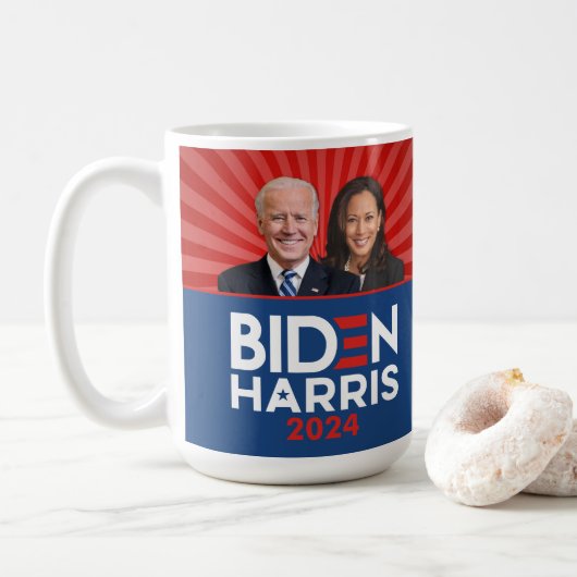 Biden Harris Foto - 2024 ster - Rood Wit Blauw Koffiemok (Met donut)