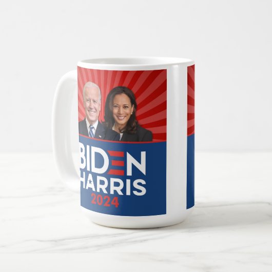 Biden Harris Foto - 2024 ster - Rood Wit Blauw Koffiemok (Voorkant links)
