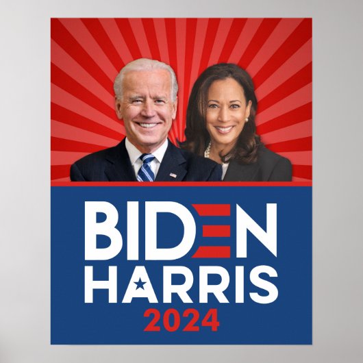 Biden Harris Foto - 2024 ster - Rood Wit Blauw Poster (Voorkant)