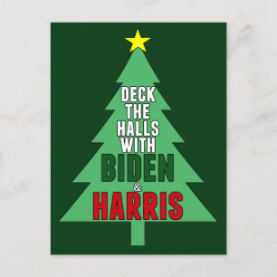 Biden Harris kerstboom Decf the Halls Feestdagenkaart