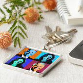 Biden Harris Pop Art (Sinaasappel, Blauw, Paarse, Sleutelhanger (Zijkant)