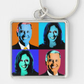 Biden Harris Pop Art (Sinaasappel, Blauw, Paarse,  Sleutelhanger (Voorkant)