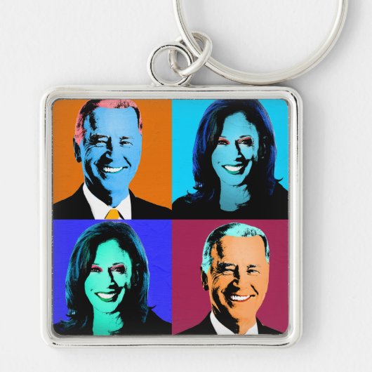 Biden Harris Pop Art (Sinaasappel, Blauw, Paarse, Sleutelhanger (Voorkant)