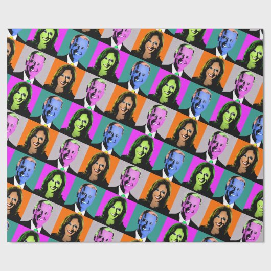 Biden Harris Pop Art (Sinaasappel, grijs, blauw, r Cadeaupapier (Vlak)