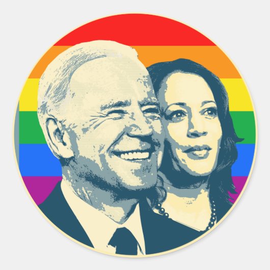 Biden Harris Rainbow Pride Ronde Sticker (Voorkant)