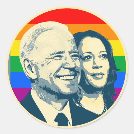 Biden Harris Rainbow Pride Ronde Sticker (Voorkant)