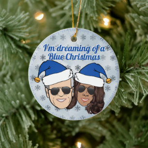 Biden Harris Verkiezingsblauw Kerstmis Ongebonden  Keramisch Ornament