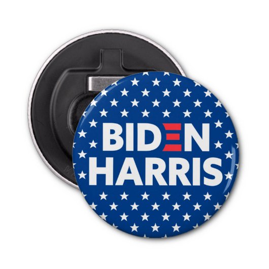 Biden / Harris White Stars Pattern Blue Button Flesopener (Voorkant)