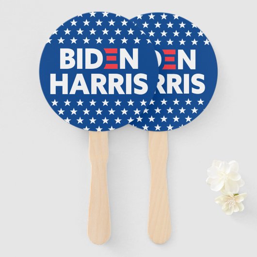 Biden / Harris White Stars Pattern Blue Handwaaier (Voorkant en achterkant)