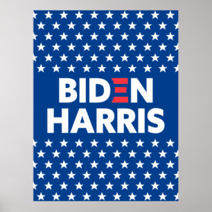 Biden / Harris White Stars Pattern Blue Poster