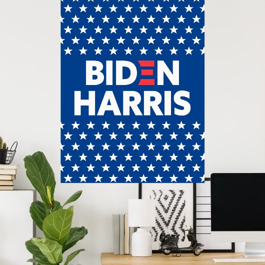 Biden / Harris White Stars Pattern Blue Poster (Thuiskantoor)