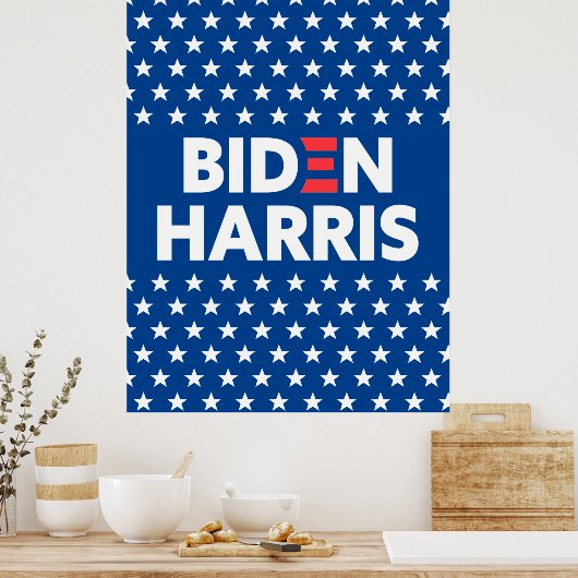 Biden / Harris White Stars Pattern Blue Poster (Keuken)