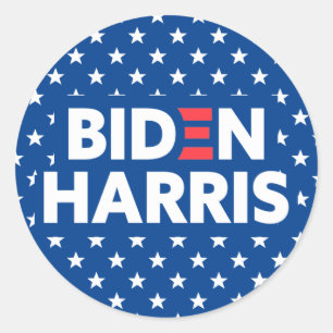 Biden / Harris White Stars Pattern Blue Ronde Sticker