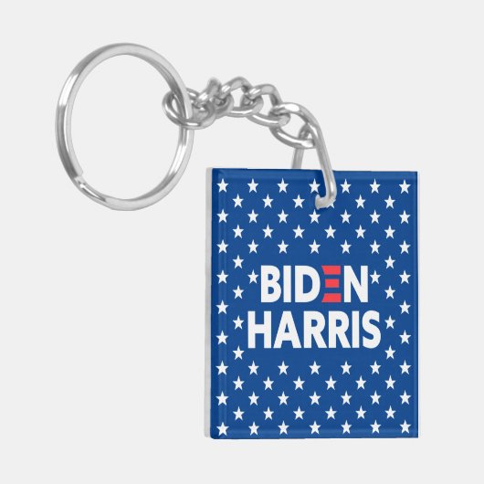 Biden / Harris White Stars Pattern Blue Sleutelhanger (Voorkant Links)