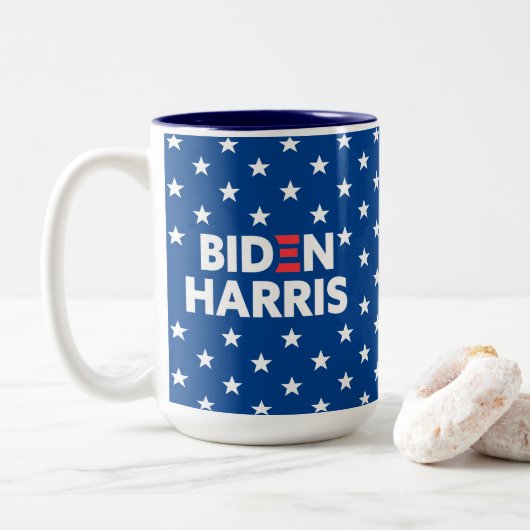 Biden / Harris White Stars Pattern Blue Tweekleurige Koffiemok (Met donut)