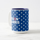 Biden / Harris White Stars Pattern Blue Tweekleurige Koffiemok (Voorkant links)