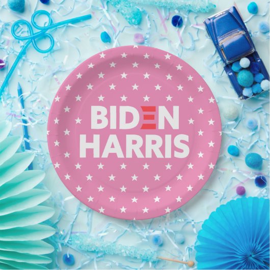 Biden / Harris White Stars Pattern roze Papieren Bordje (Feest)