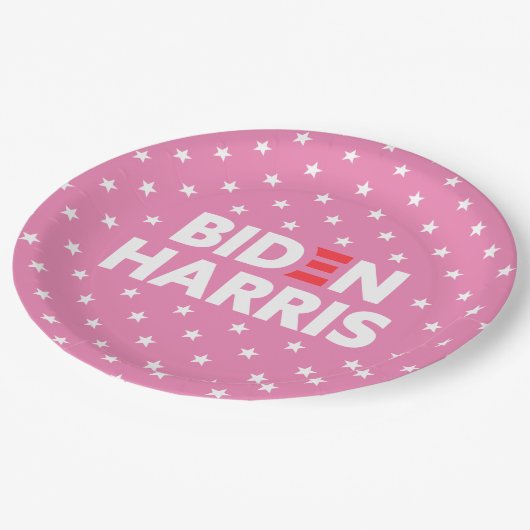 Biden / Harris White Stars Pattern roze Papieren Bordje (Gekanteld)