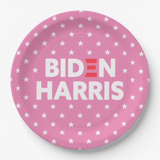 Biden / Harris White Stars Pattern roze Papieren Bordje (Voorkant)