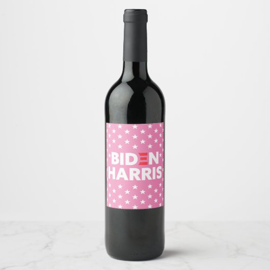 Biden / Harris White Stars Pattern roze Wijn Etiket (Voorkant)