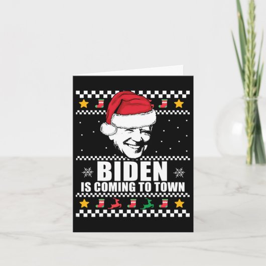 Biden komt naar de stad lelijke kersttrui Mem Kaart (Voorkant)