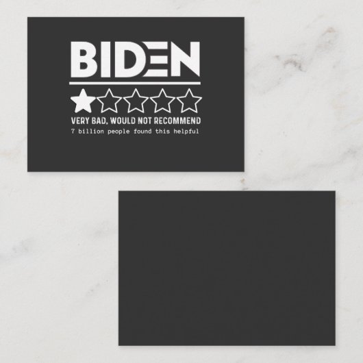 Biden Very Bad Would Not Recommend T-Shirt Visitekaartje (Voorkant / Achterkant)