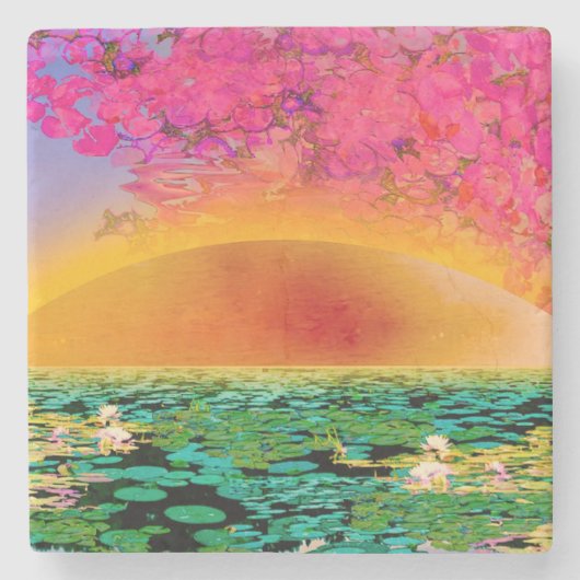 BIDMANTEL IN DE ZONSONDERGANG STENEN ONDERZETTER (Voorkant)