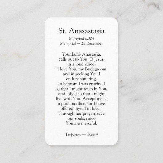 Bidsprenskaarten | St. Anastasia Visitekaartje (Achterkant)