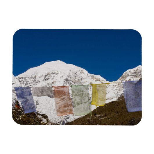 Bidsprflags en Mount Jhomolhari, Bhutan. Magneet (Horizontaal)