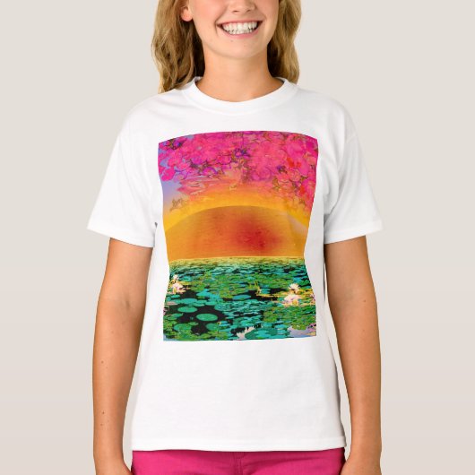 BIDSPRINKHAAN BIJ ZONSONDERGANG T-SHIRT (Voorkant)