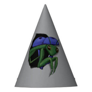 bidsprinkhaan die gaatje uitkijkt feesthoedjes