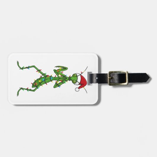 Bidsprinkhaan Kerst Vakantie Insect Bagagelabel (Voorkant horizontaal)