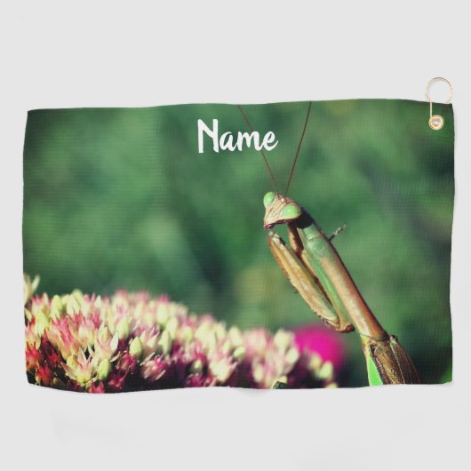 Bidsprinkhaan van dichtbij Gepersonaliseerd Golfhanddoek (Horizontaal)