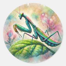 Bidsprinkhanen op Waterverf Ronde Sticker