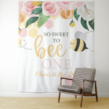 Biedag Hommel 1e verjaardag roze bloemenbanner