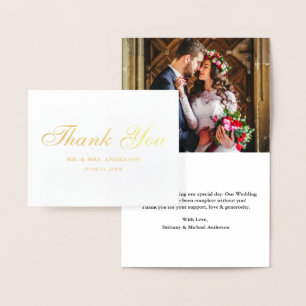 Bieden Foto Elegant Script Bedankt Noteer Gold Folie Kaarten