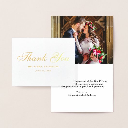 Bieden Foto Elegant Script Bedankt Noteer Gold Folie Kaarten (Display)