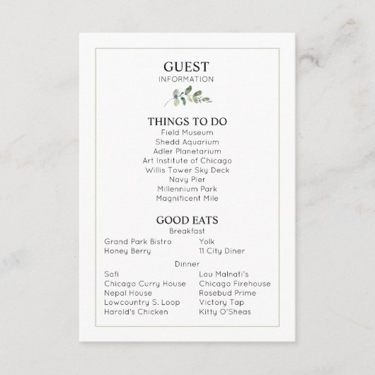 Bieden met details Gastinformatie-afsluitkaart Informatiekaartje (Voorkant)