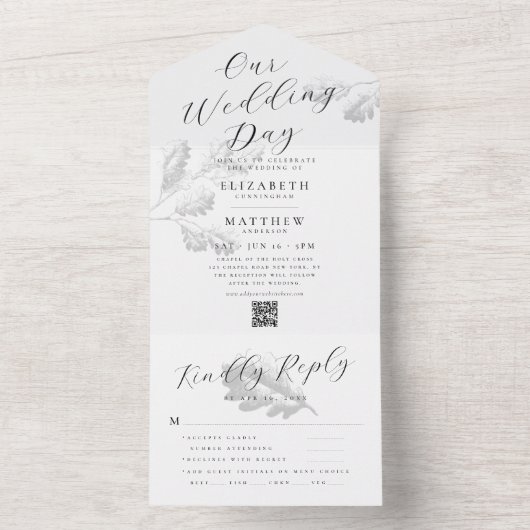 Bieden Moderne Eenvoudige Botanische QR-code All In One Uitnodiging (Binnen)