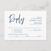 Bieden RSVP, met maaltijdopties, Navy Blue script Informatiekaartje (Voorkant)
