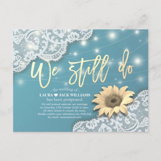 Bieden uitstel van de bruiloft. We doen nog steeds Aankondigingskaart (Voorkant)