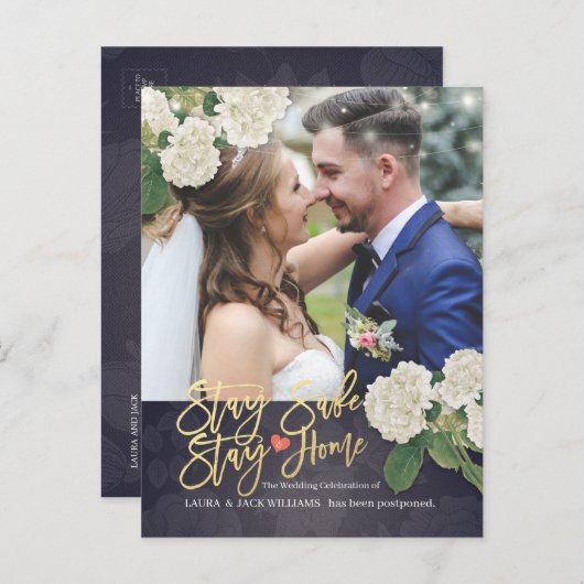 Bieden Uitstel Verblijf thuis Verblijf Veilige bra Aankondigingskaart (Voorkant / Achterkant)