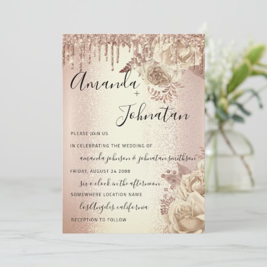 Bieden van boormonogram Florals Ivory Roos Kaart (Staand voorkant)