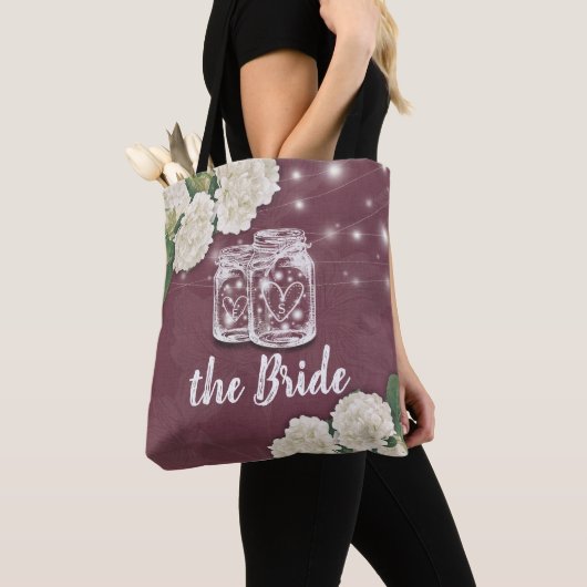 Bieden van de Bride Mason Jar Hydrangea String Lig Tote Bag (Dichtbij)