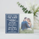 Bieden van de Knot Simple Nautical Photo Navy Save The Date (Staand voorkant)