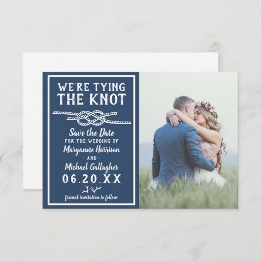 Bieden van de Knot Simple Nautical Photo Navy Save The Date (Voorkant / Achterkant)