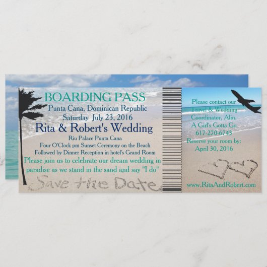 Bieden van een instapkaart opslaan van de datum va save the date (Voorkant / Achterkant)