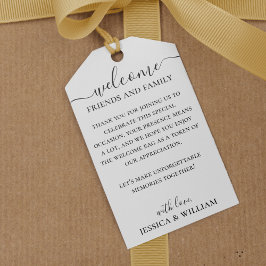 Bieden van elegant script voor gasten Welkomsttas Cadeaulabel